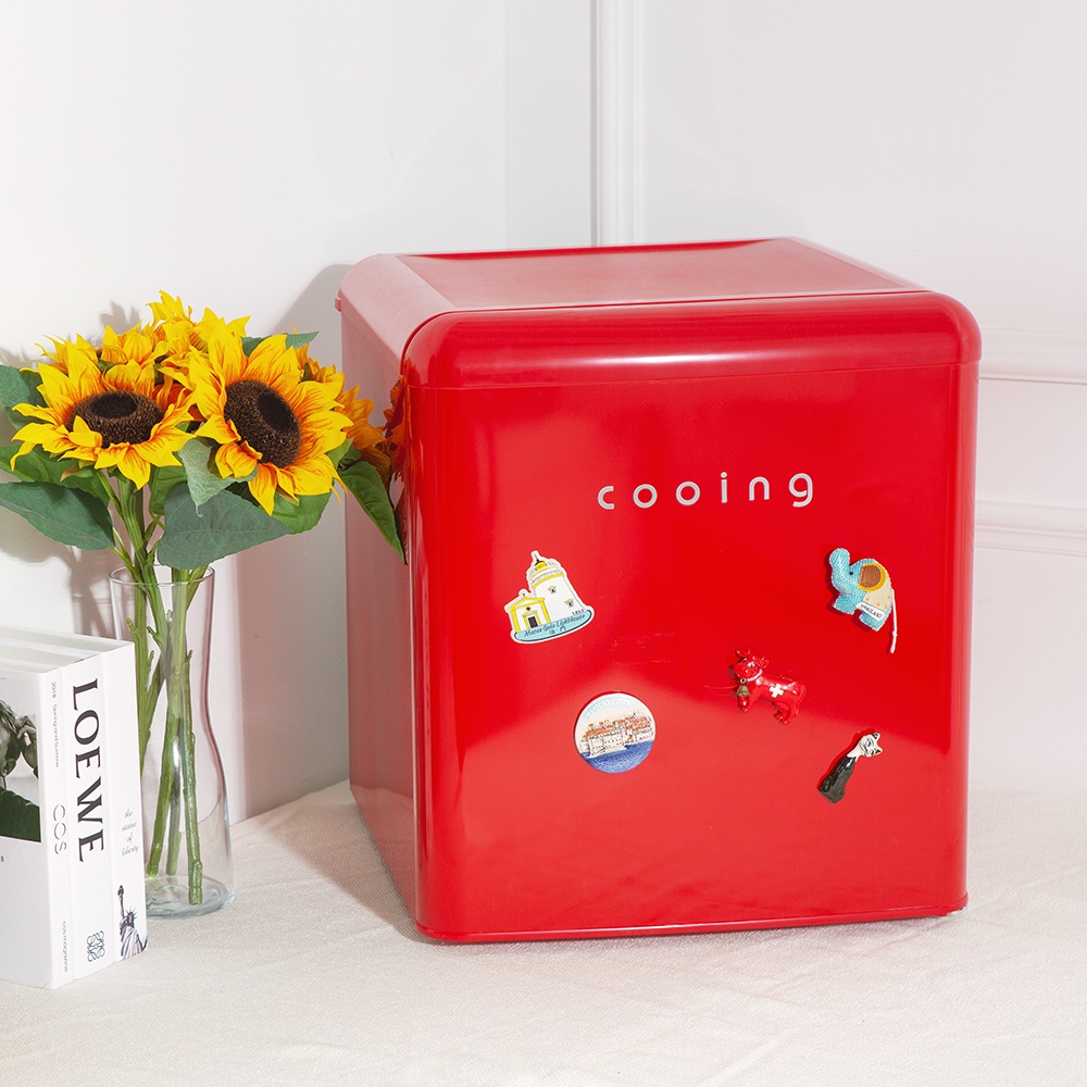 쿠잉 레트로 미니냉장고 REF-S50 소형 원룸 사무실 신혼 슬림 레드 필수템 추천